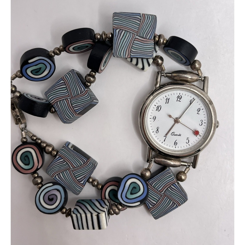 Artisan Polymer Clay Beaded Stretch Band‎ Women's Quartz Watch- New Battery